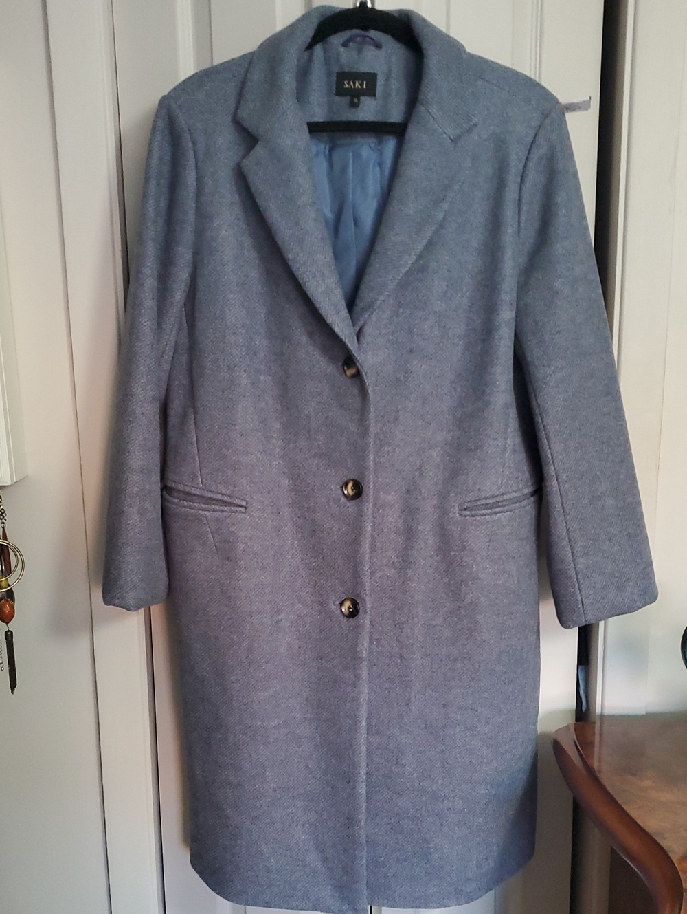 Women's Heathered Blue Single-Breasted Wool Pea Coat
